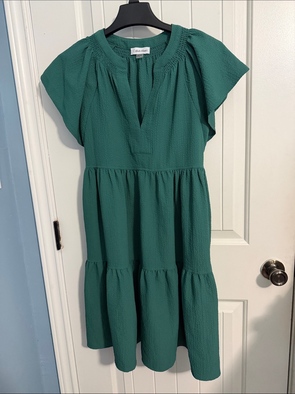 Calvin Klein Woman’s Teal Green Tiered Short-Sleeve Dress with pockets 4